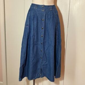 Vintage 1970-80 Koret Blue Denim Skirt Size 10 Unique Button Front Maxi Skirt